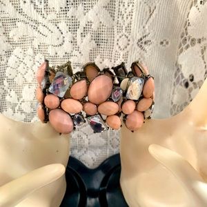 Stretch bold big faux-gem pink bracelet
